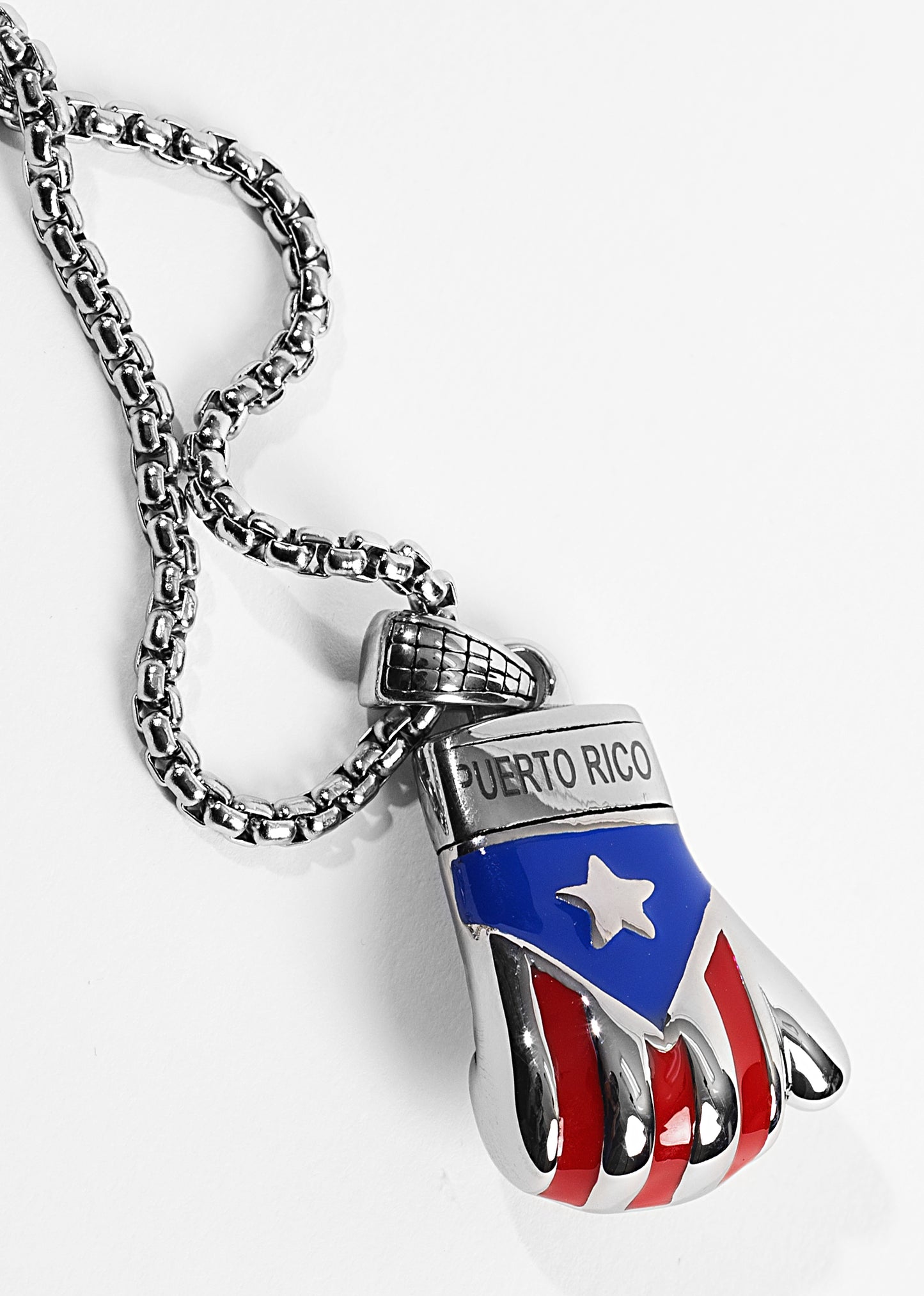 Puerto Rican Boxing Glove with 24inch Rounded Box Chain