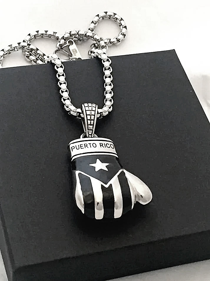 Puerto Rican Boxing Glove with 24inch Rounded Box Chain