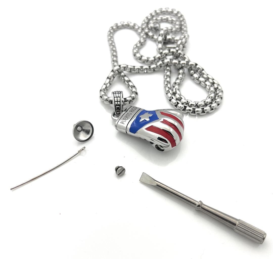 Boricua Cremation Boxing Glove Necklace Set