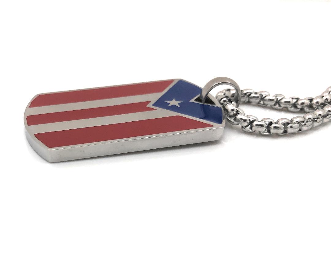 Puerto Rican Pride Stainless Steel Dog Tag Necklace - Papiichulo Orgullo