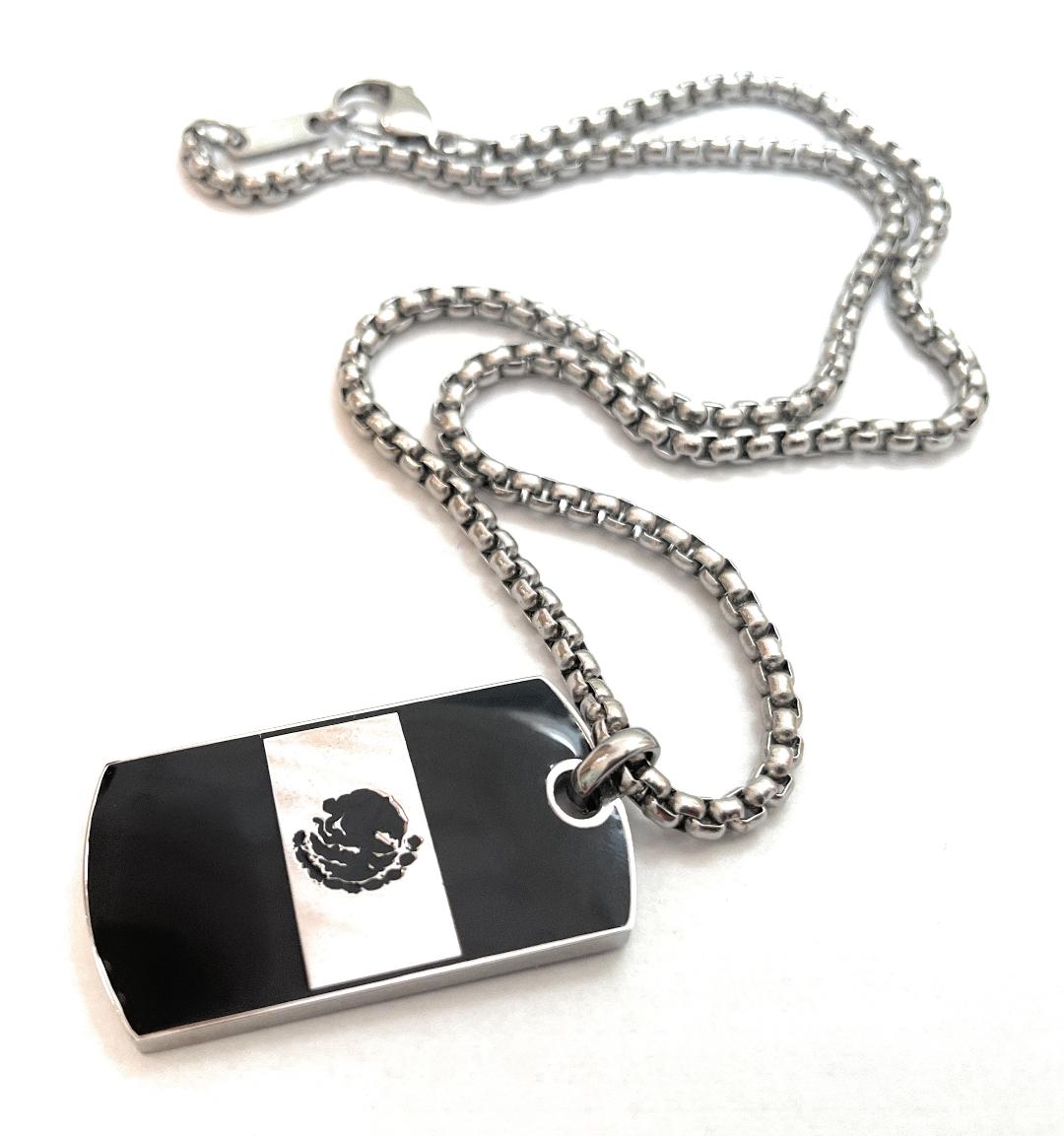 Mexican Flag Pendant and Stainless Steel Box Chain Set