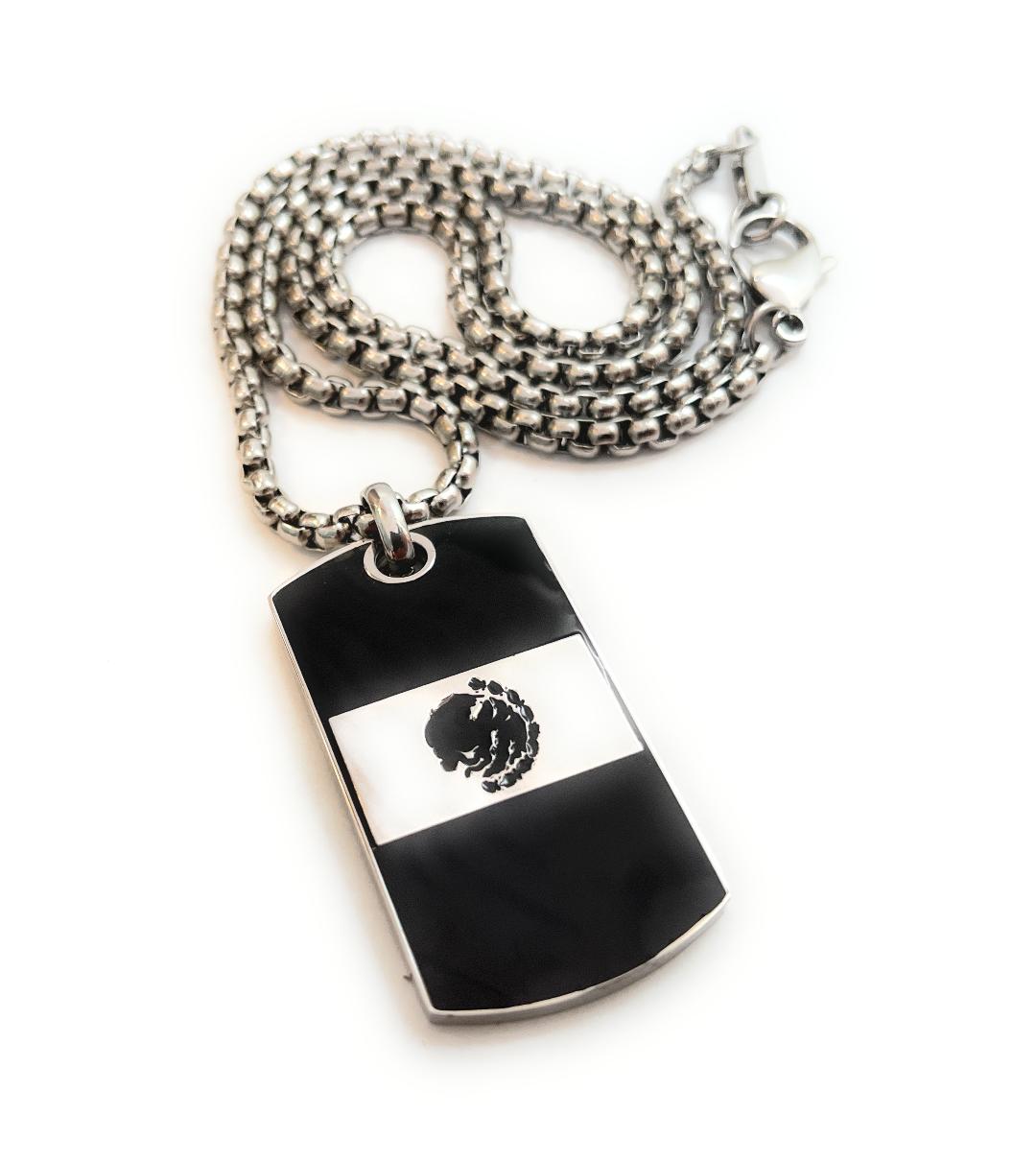 Mexican Flag Pendant and Stainless Steel Box Chain Set