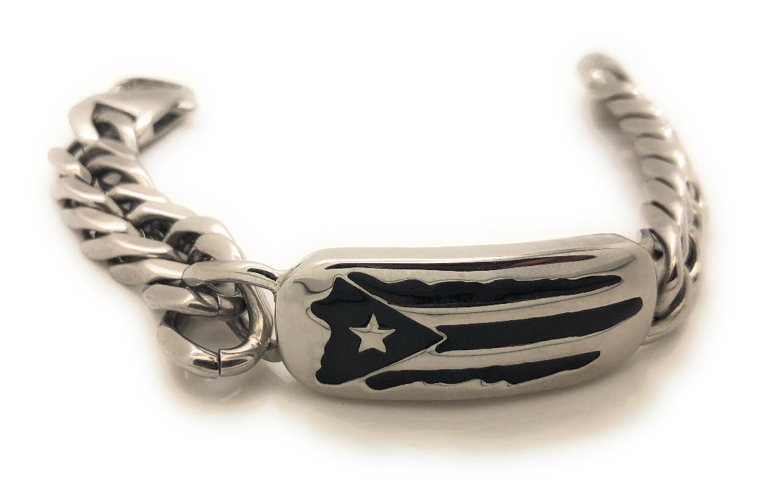 Puerto Rican Island Stainless Steel Link Bracelet with Designer Clasp