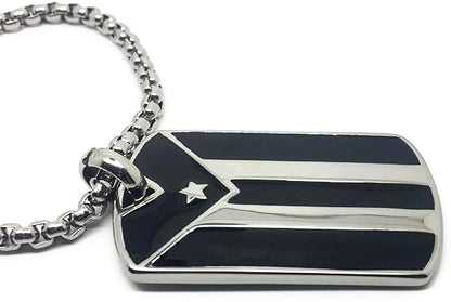 Puerto Rican Flag Pendant and Stainless Steel Box Chain Set