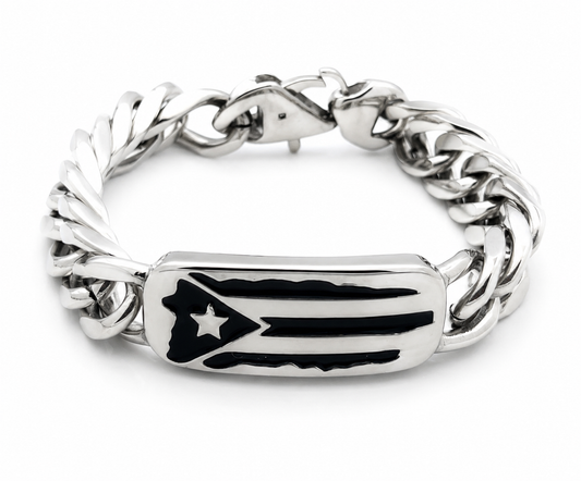 Puerto Rican Island Stainless Steel Link Bracelet with Designer Clasp