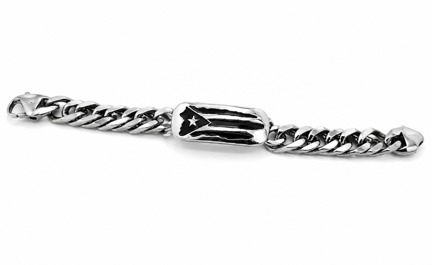 Puerto Rican Island Stainless Steel Link Bracelet with Designer Clasp