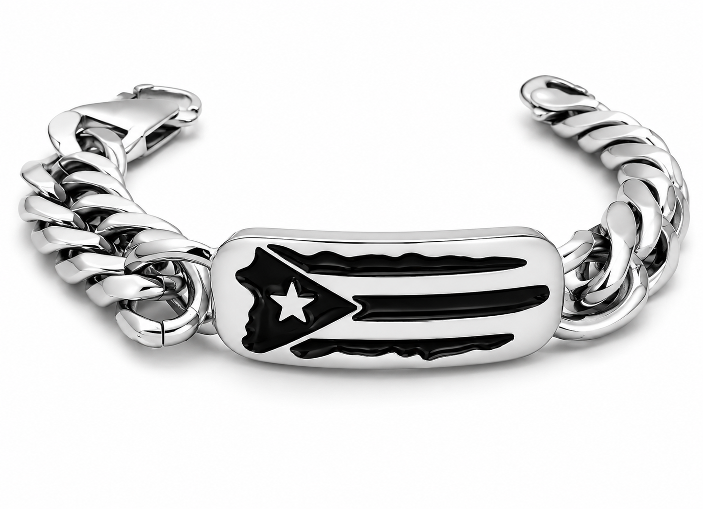 Puerto Rican Island Stainless Steel Link Bracelet with Designer Clasp
