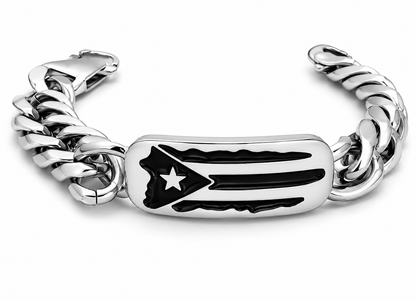 Puerto Rican Island Stainless Steel Link Bracelet with Designer Clasp