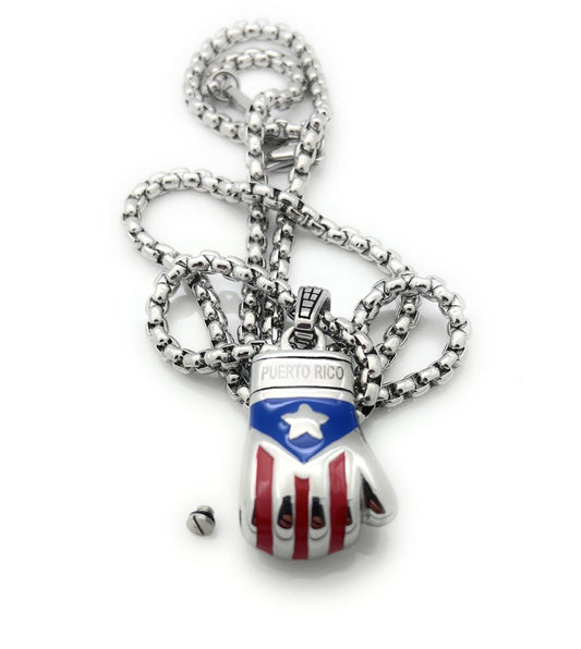 Boricua Cremation Boxing Glove Necklace Set