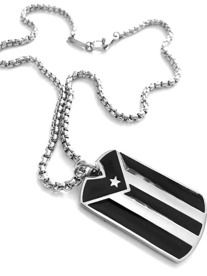 Puerto Rican Flag Pendant and Stainless Steel Box Chain Set