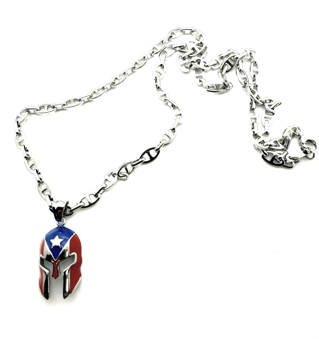 Puerto Rican Spartan Helmet Pendant Necklace, Boricua Pride, 24 Inch Chain