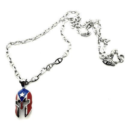 Puerto Rican Spartan Helmet Pendant Necklace, Boricua Pride, 24 Inch Chain