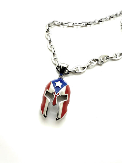 Puerto Rican Spartan Helmet Pendant Necklace, Boricua Pride, 24 Inch Chain