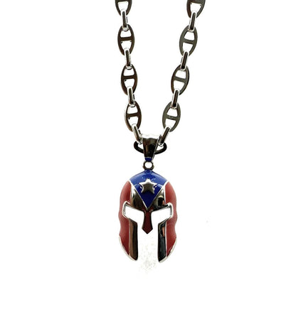 Puerto Rican Spartan Helmet Pendant Necklace, Boricua Pride, 24 Inch Chain