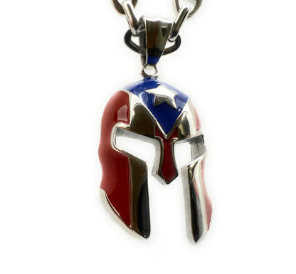 Puerto Rican Spartan Helmet Pendant Necklace, Boricua Pride, 24 Inch Chain