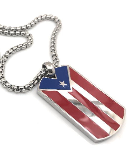 Puerto Rican Pride Stainless Steel Dog Tag Necklace - Papiichulo Orgullo