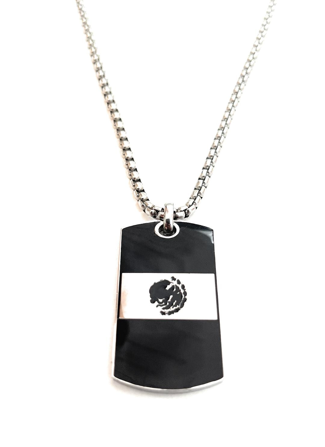 Mexican Flag Pendant and Stainless Steel Box Chain Set