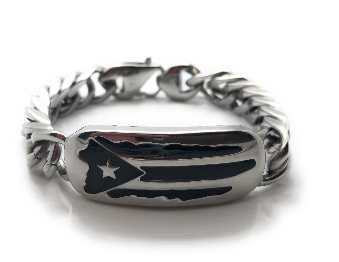 Puerto Rican Island Stainless Steel Link Bracelet with Designer Clasp