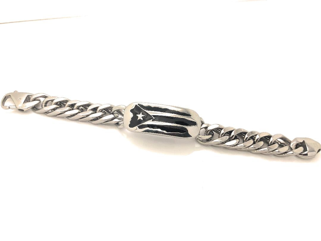 Puerto Rican Island Stainless Steel Link Bracelet with Designer Clasp