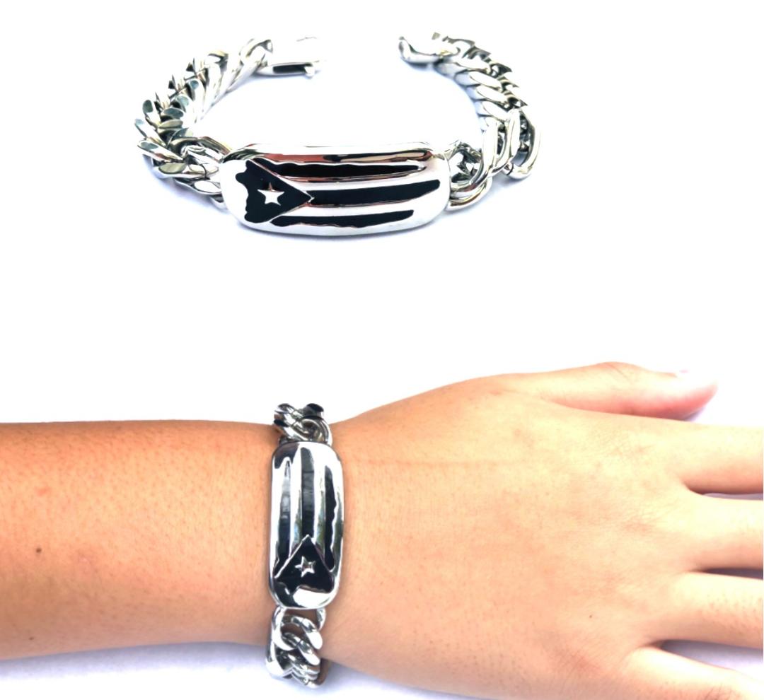 Puerto Rican Island Stainless Steel Link Bracelet with Designer Clasp